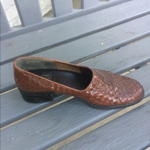 Brown leather woven flat